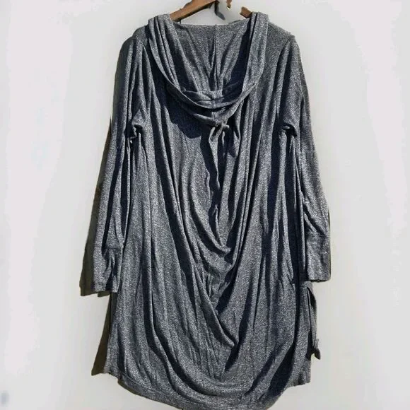 Athleta Harmony Wrap Hooded Cardigan Gray Open Front Drape Women Medium Stretchy - Picture 3 of 9